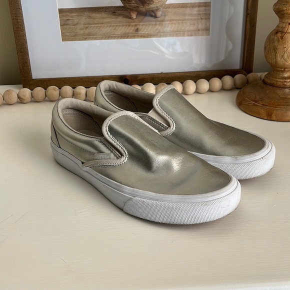 Vans Shoes - VANS Classic Slip-On Metallic Leather Silver/True White Size 6